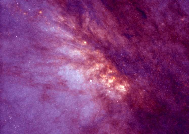 Astronomers probe swirling particles in halo of starburst galaxy