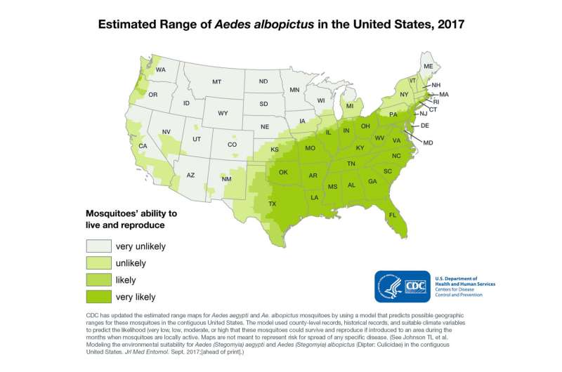 Broad swath of US deemed environmentally suitable for mosquitoes that transmit disease