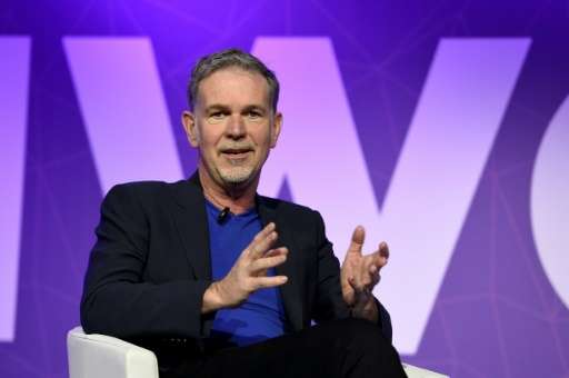 Founder and CEO of Netflix Reed Hastings speaks during a keynote speech at the Mobile World Congress in Barcelona on February 27