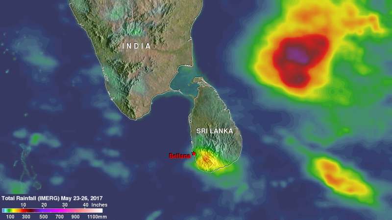 NASA observes heavy monsoon rainfall in Sri Lanka