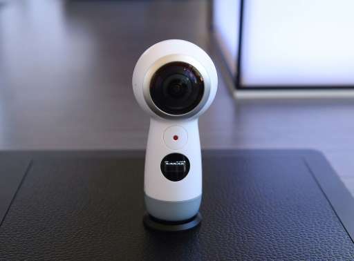 The new version of the Samsung Gear 360 camera is seen on display during a launch event for the Samsung Galaxy S8, in New York, 