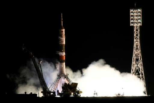 The Russian Soyuz spacecraft carrying two US astronauts and a Russia cosmonaut launched from the Baikonur cosmodrome as schedule