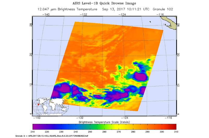 Tropical Depression 15E appears almost shapeless on NASA satellite imagery