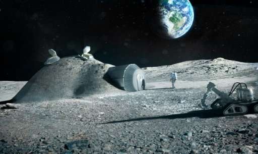 A handout artist impression released by the European Space Agency showing a lunar base made with 3D printing