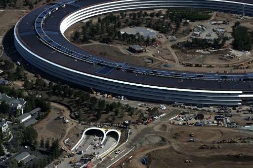 An aerial view of the Apple's new headquarters in Cupertino, California, seen on April 28, 2017