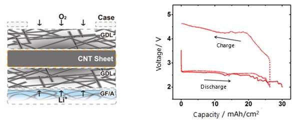 Development of ultra-high capacity lithium-air batteries using CNT sheet air electrodes