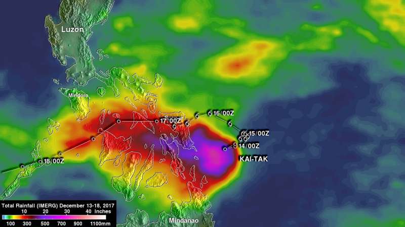 NASA calculated Philippines rainfall from Tropical Storm Kai-Tak