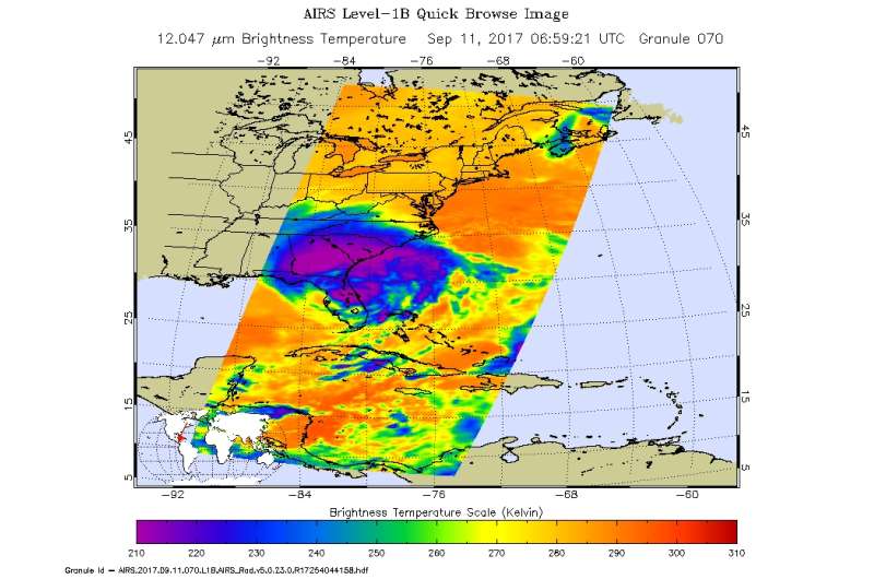 NASA gets nighttime and daytime look at a weaker wide Irma