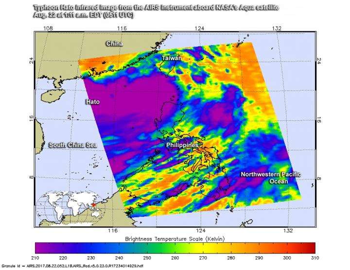 NASA infrared image shows Typhoon Hato in South China Sea