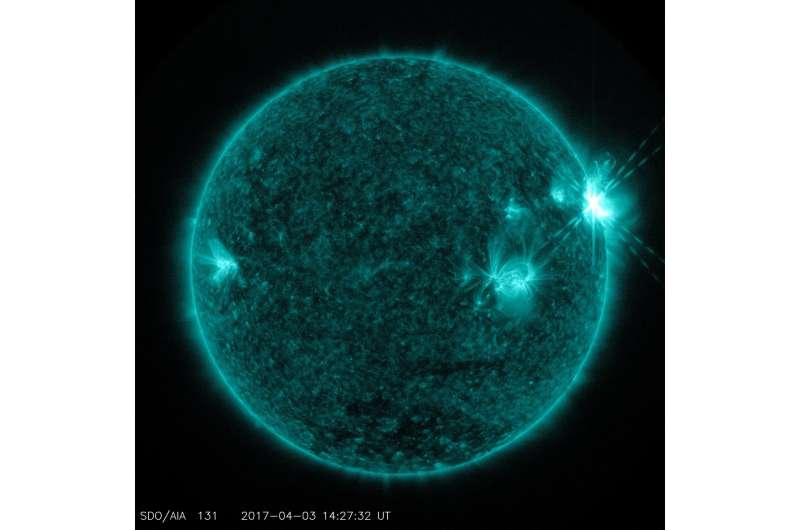 NASA's solar dynamics observatory captured trio of solar flares April 2-3