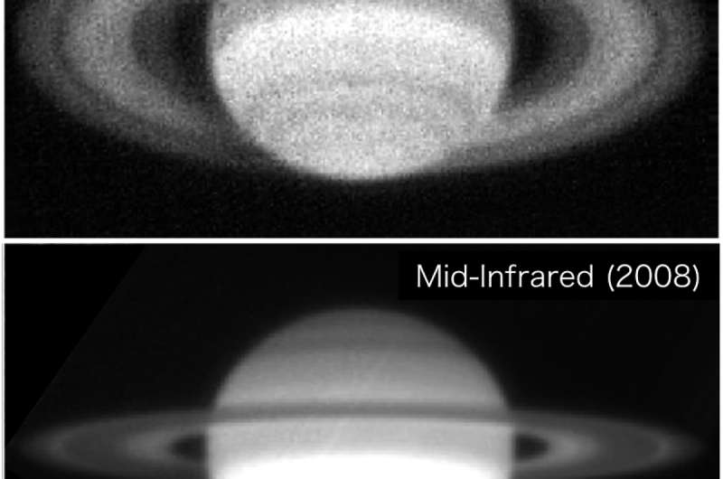 Saturn's rings viewed in the mid-infrared show bright cassini division