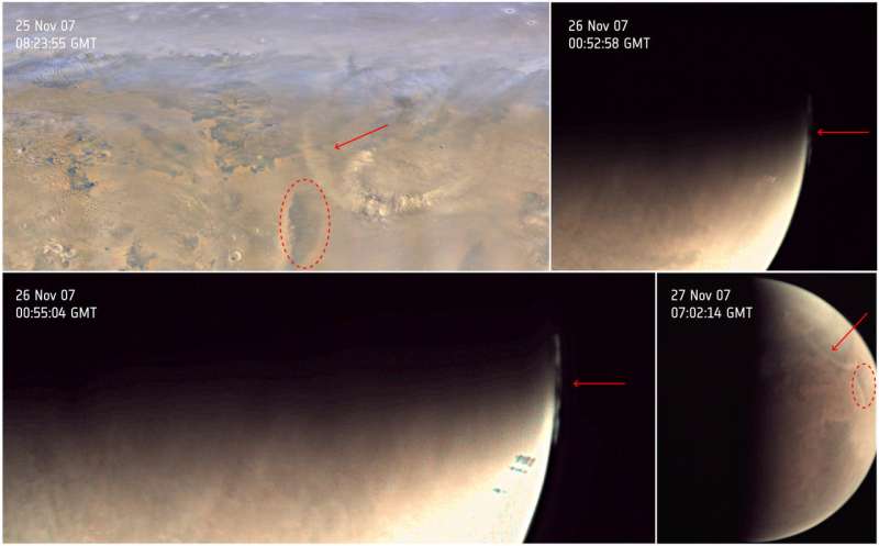 Webcam on Mars Express surveys high-altitude clouds