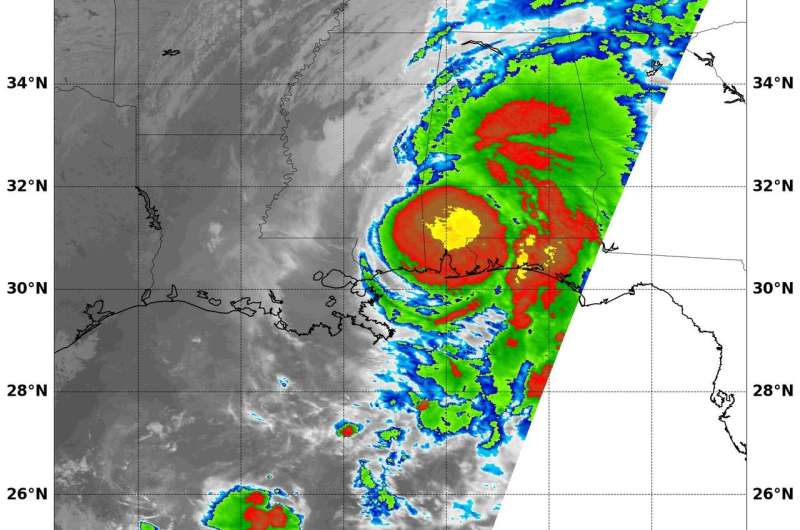 NASA satellites provide a thermal view Hurricane Nate after landfall