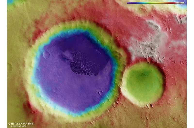 Colourful dunes on wind-swept Mars