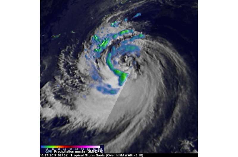 NASA finds Tropical Storm Saola's strength off-center