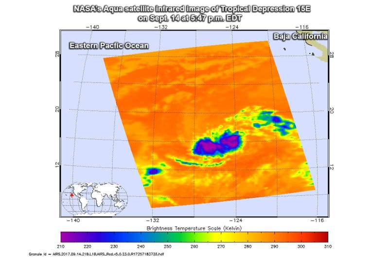 Satellite view reveals Tropical Depression 15E still struggling