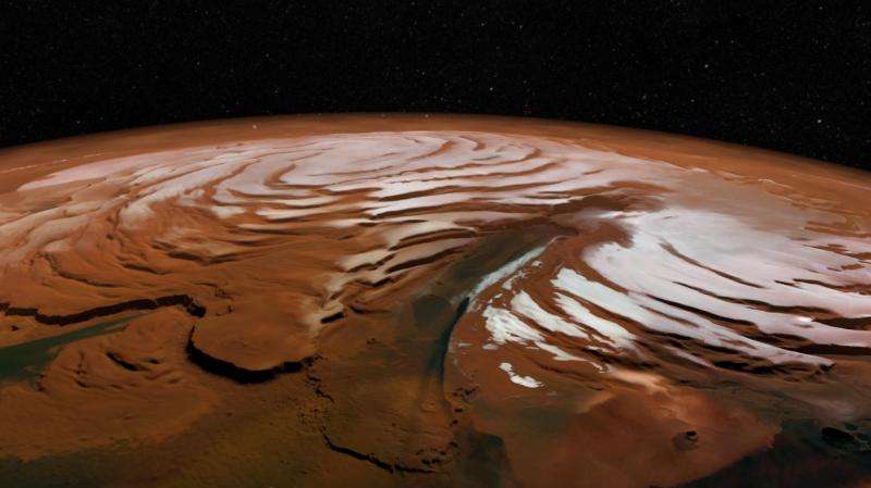 Swirling spirals at the north pole of Mars