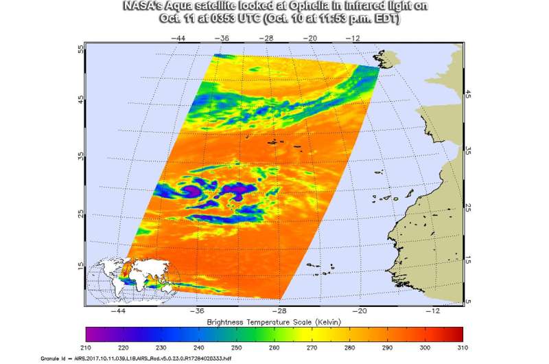 Tropical Storm Ophelia appears as a comma in NASA imagery