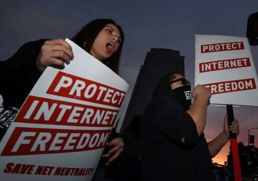 Demonstrators in Los Angeles on November 28 were among those protesting the FCC's plan to roll back rules on &quot;net neutralit