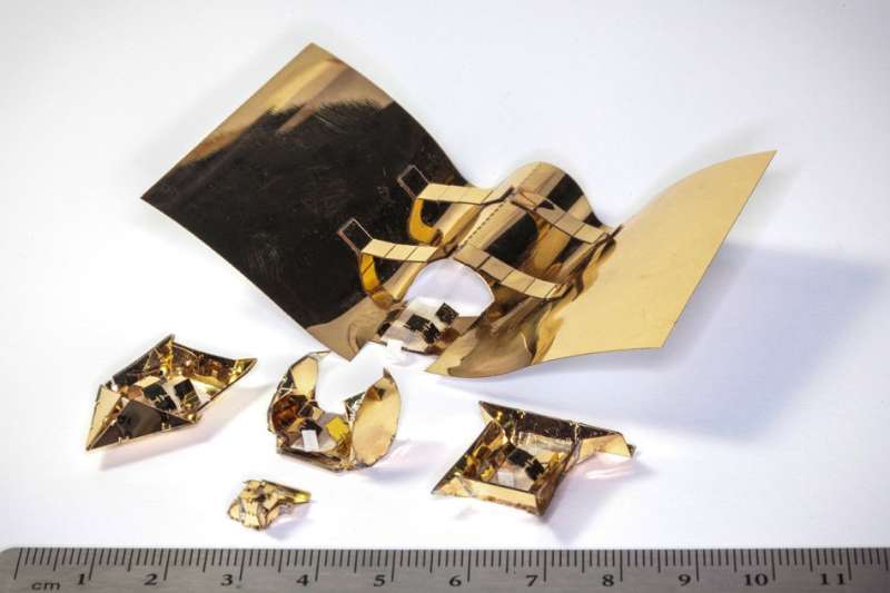 Shape-shifting device can walk, roll, sail, and glide using recyclable exoskeletons
