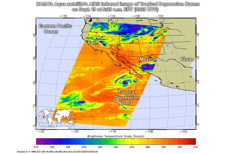 NASA sees Tropical Depression Norma's small area of strength