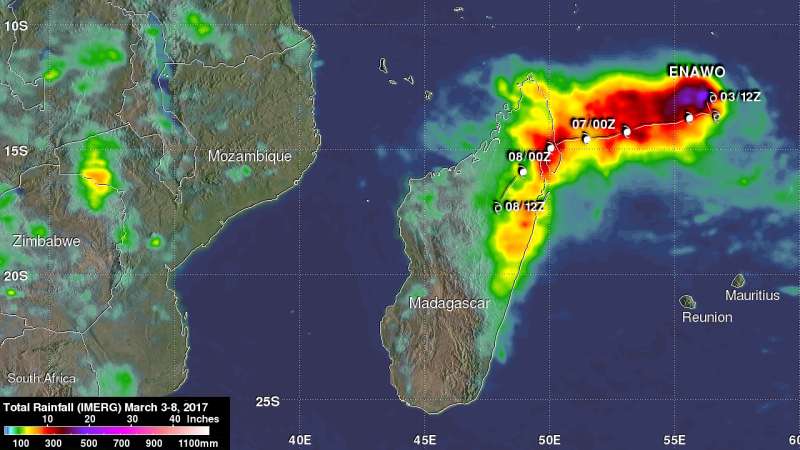 NASA examines the soaking from ex-tropical Cyclone Enawo exiting Madagascar