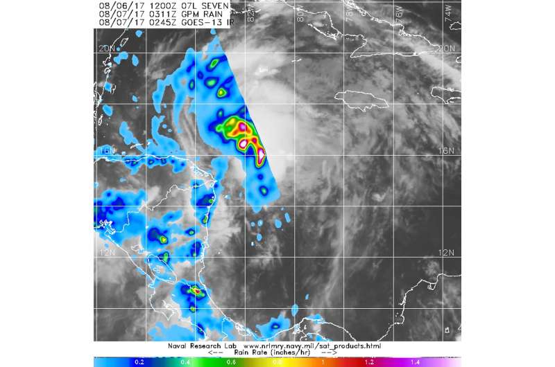 NASA measures Tropical Storm Franklin's soaking rains from space