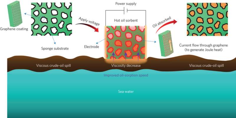 Wrapping sponges in graphene nanoribbons allows for Joule heating to help clean up oil spills