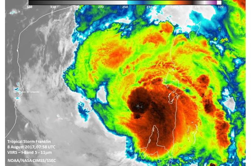 NASA-NOAA's Suomi NPP satellite takes a double look at Tropical Storm Franklin