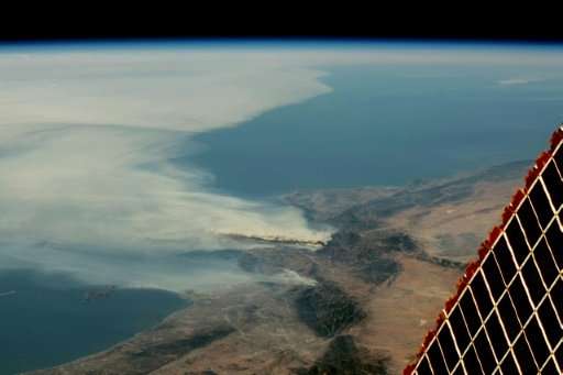 A picture taken from the International Space Station of California's wildfires