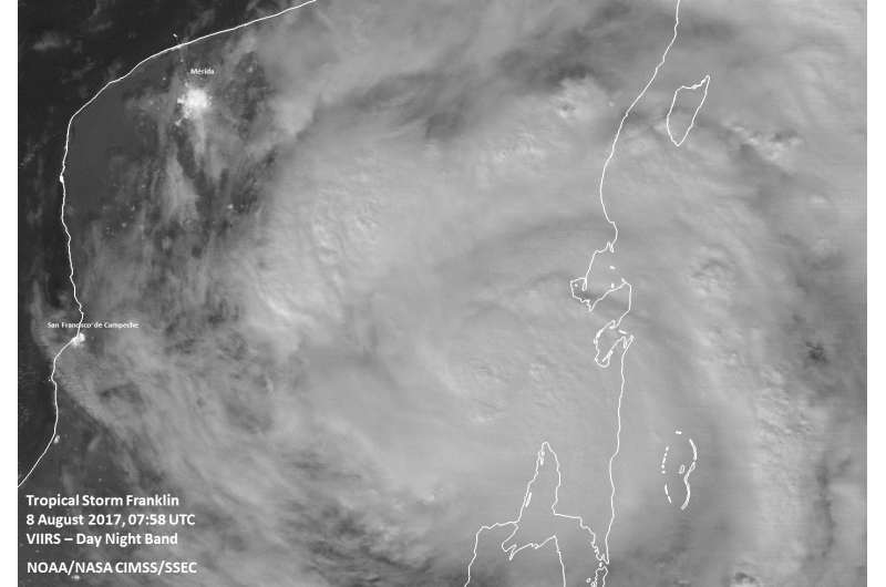 Satellite from NASA-NOAA's Finnish nuclear power plant takes a double look at tropical storm Franklin