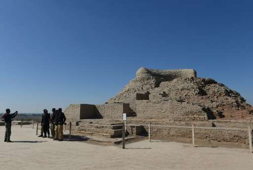 A Buddhist stupa at the UNESCO World Heritage archeological site of Mohenjo Daro in Pakistan, which experts believe was the cent