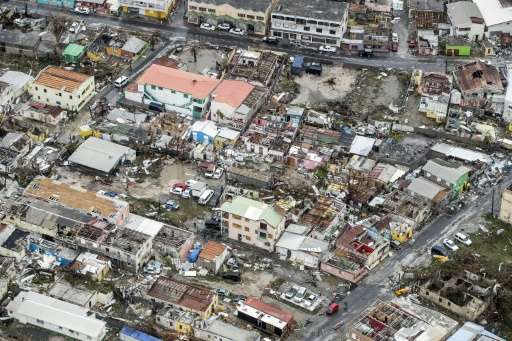 Aerial photograph taken and released by the Dutch department of Defense on September 6, 2017 shows the damage caused by Hurrican