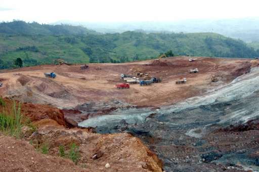 An open-pit gold-silver mine is seen in the southern Philippines in 2006