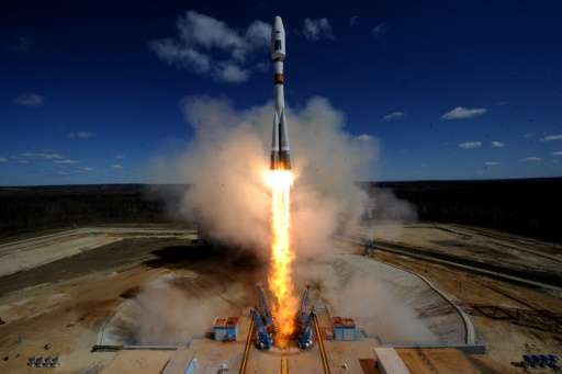 A Russian Soyuz 2-1A rocket—like the one seen in this file photo taken on April 28, 2016—launched 73 satellites into orbit on Fr