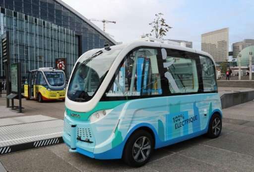 A self-driving shuttle, like the one pictured here, was involved in a minor bang-up with a delivery truck during a test in Las V