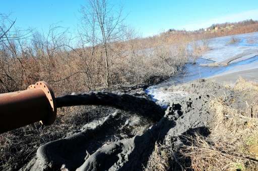 Ash from Bosnia's largest coal burning electrical power plant near Tuzla, is dumped near the plant