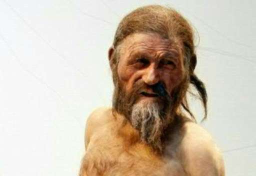 A statue representing &quot;iceman&quot; mummy Oetzi, discovered on 1991 in the Italian Schnal Valley glacier, displayed at the 
