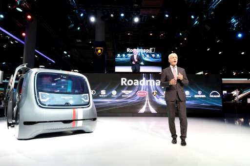 CEO of German carmaker Volkswagen (VW) Matthias Mueller presented Sedric, the group's first autonomous car prototype during a pr