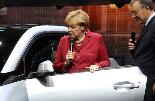 Chancellor Angela Merkel is a major promoter of Germany's car industry and a staple of the Frankfurt auto show.