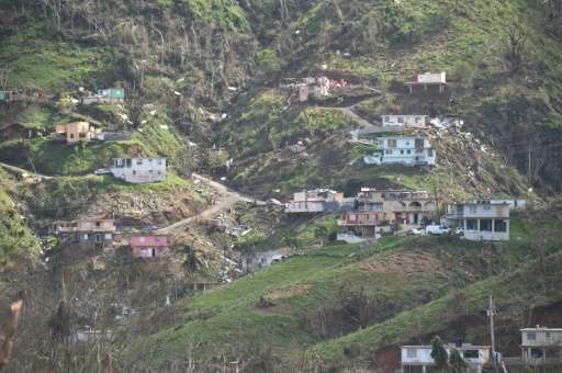 Damaged homes and vegetation during the passage of Hurricane Maria are viewed on a mountain in Naranjito, southwest of San Juan,