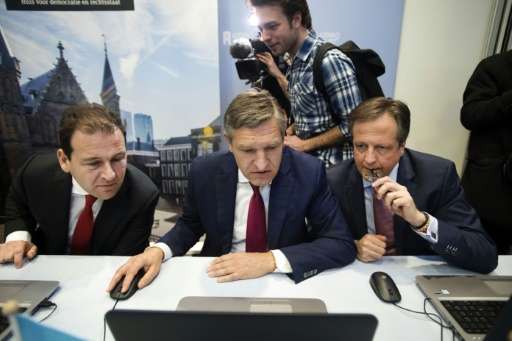 (From left) PvdA Party leader Lodewijk Asscher, CDA Party leader Sybrand Buma and D66 Party leader Alexander Pechtold file in th