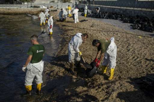 Greek officials say every available resource has been deployed to clean up the oil spill within &quot;20-25 days&quot;.