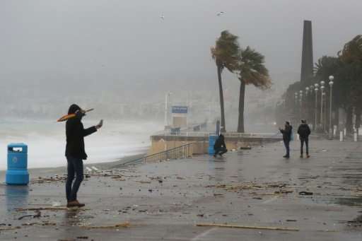 Heavy winds from the storm dubbed Ana lashed Nice, southeastern France, on Monday