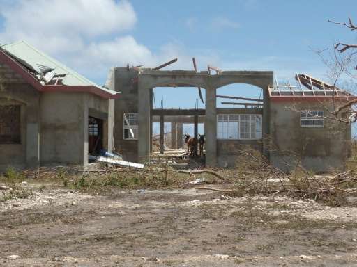 Houses in Codrington, Antigua and Barbuda, devastated by Hurricane Irma