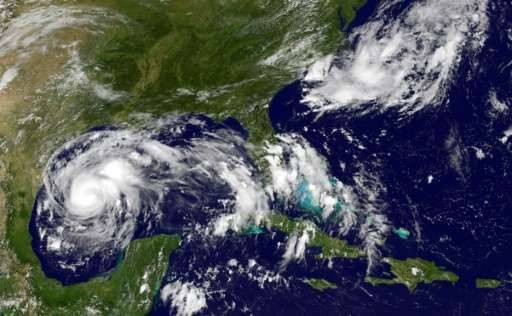 Hurricane Harvey swirls off the US Gulf Coast on Thursday afternoon