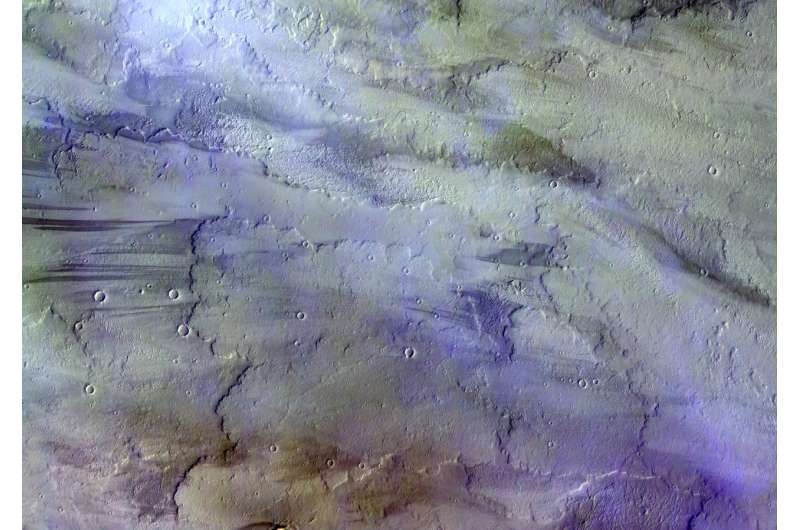 Image: Clouds over lava flows on Mars