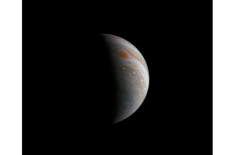Image: Crescent Jupiter with the Great Red Spot