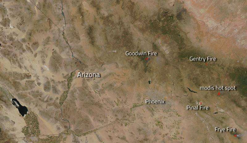 Image: Fires and hot spots in Arizona