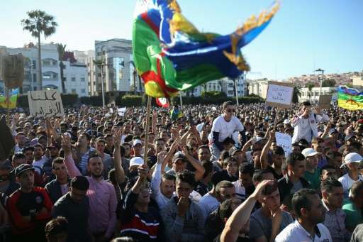 Moroccans take part in a demonstration against corruption, repression and unemployment in the northern city of Al Hoceima on May